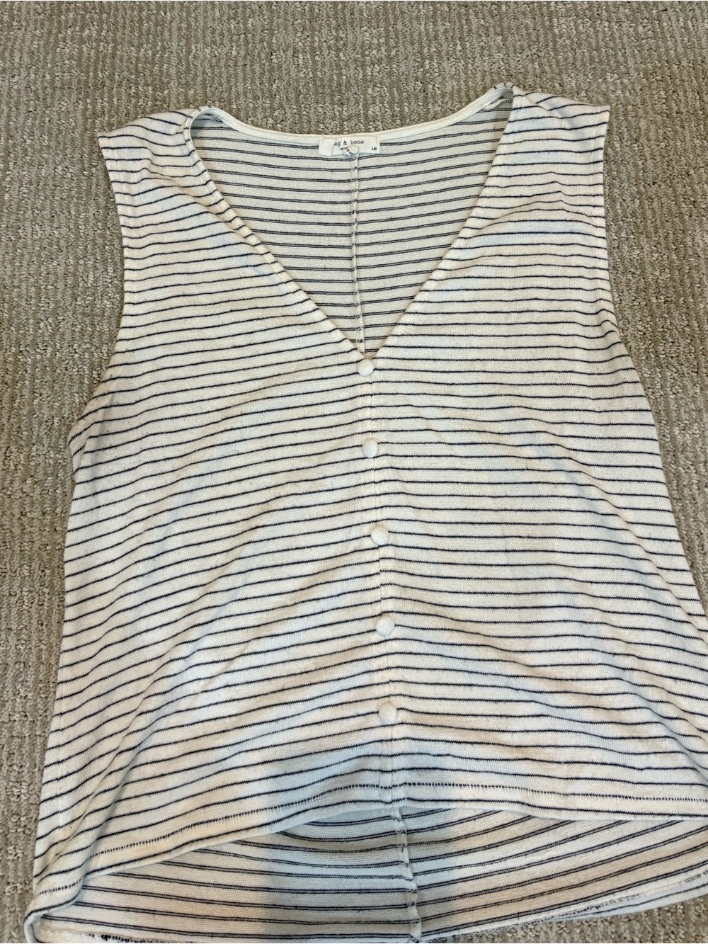 rag & bone White and Navy Striped V-Neck Button Front Camisole